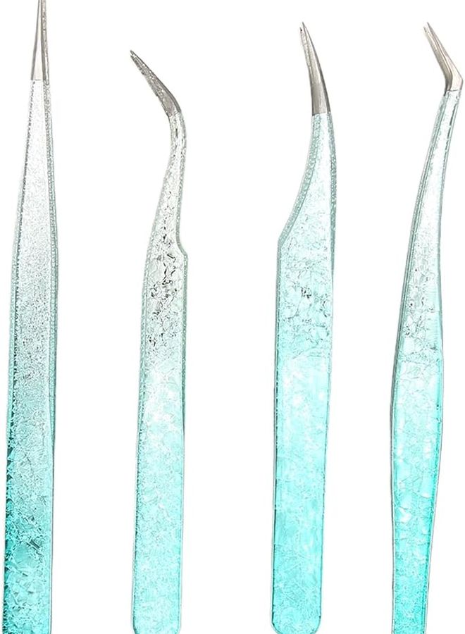 Stainless Steel Nail Art Tweezers 4 Pack With Silicone Pressing Head Fine Point Comfortable Grip - Image 1
